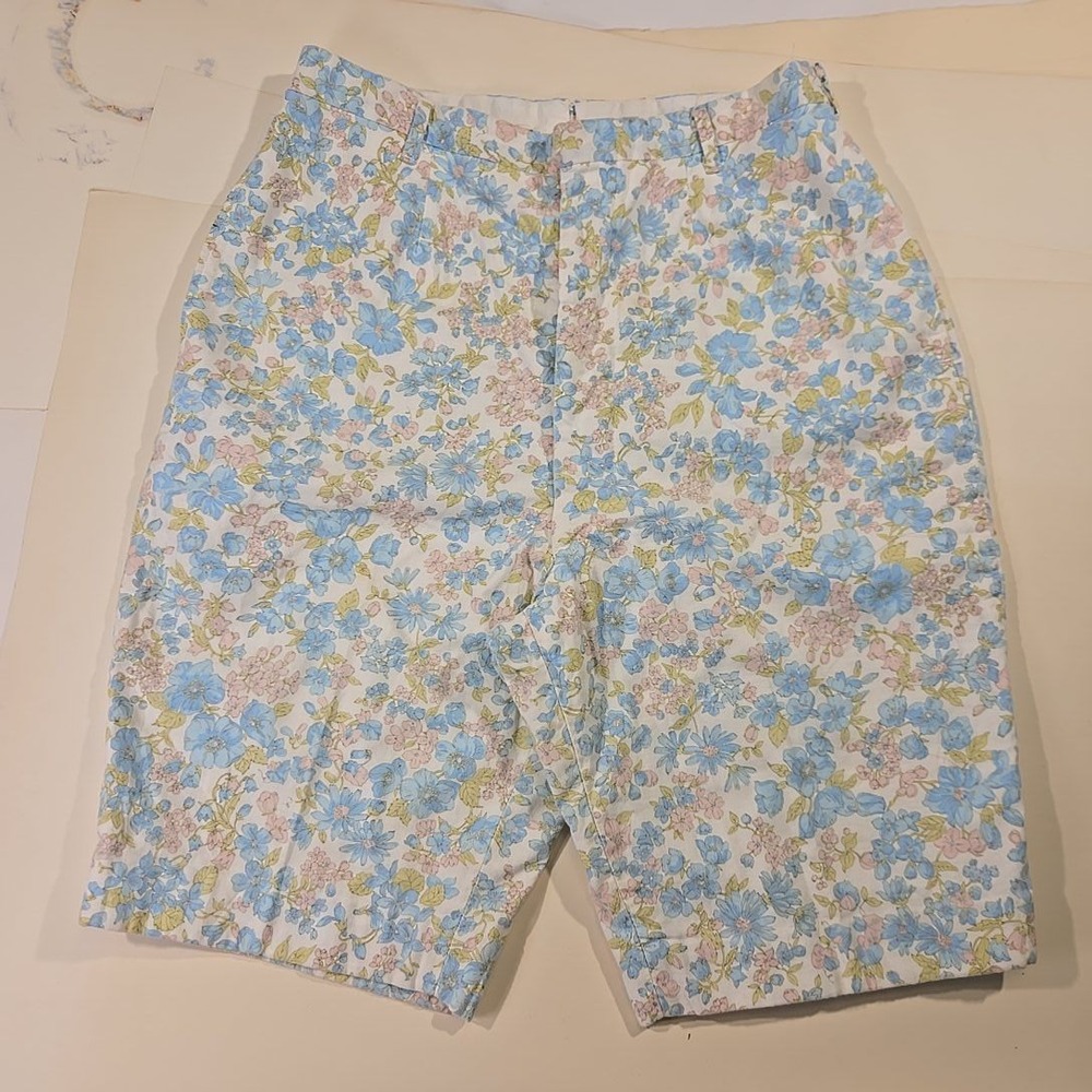 VTG David Ferguson Womens 28x9" Floral Bermuda Shorts Blue Pink Sz M L High Rise